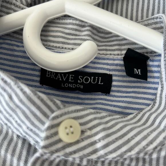 Brave Soul London band collar striped short sleeve button up preppy gray S​ - Picture 10 of 10